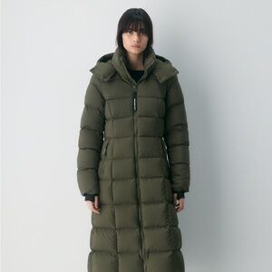 Aritzia TNA The Supersnug Puff Olive Long Puffer Coat